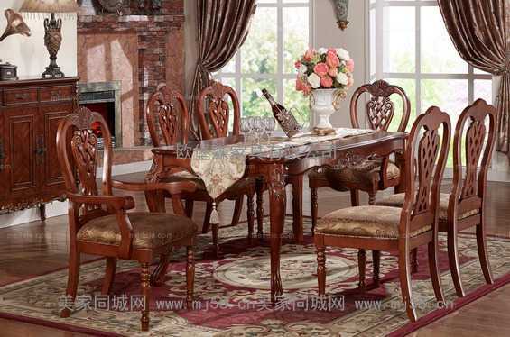 【凯撒豪庭】美式古典 餐厅套装（1桌+2扶手椅+4无扶手） KSHT-KSH-M003-CTTZ