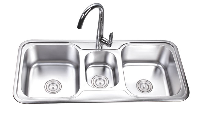 GH-18003 三槽洗菜盆304不锈钢厨房洗碗池水槽台上三盆