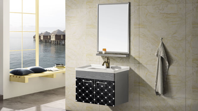 304不锈钢浴室柜组合 小户型卫生间洗脸盆 挂墙式卫浴柜组合T-9564  500mm