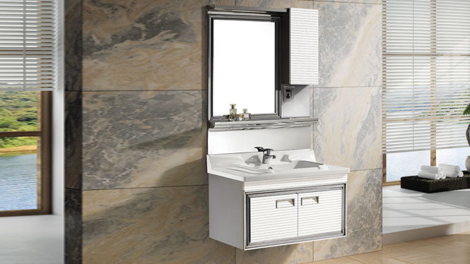不锈钢浴室柜 挂墙式卫浴家具 一体陶瓷盆洗脸盆柜组合T-9565  800mm
