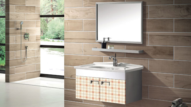不锈钢浴室柜 挂墙式卫浴家具 一体陶瓷盆洗脸盆柜组合T-9580  800mm600mm