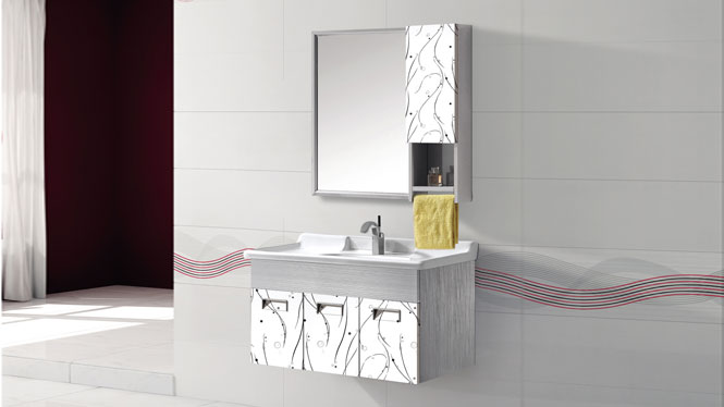 不锈钢浴室柜 挂墙卫浴柜 一体陶瓷洗脸台盆柜组合T-9588  1000mm900mm