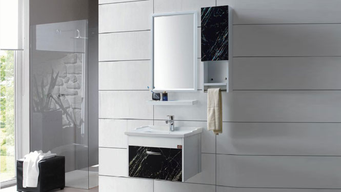 浴室柜组合镜柜洗手洗脸台面盆柜小户型太空铝合金现代简约GD-9605B  600mm