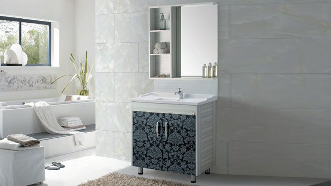 太空铝浴室柜盆 铝材卫浴柜 落地洗手盆 洗衣陶瓷盆GD-9606B  800mm