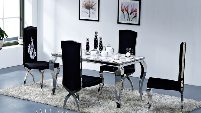 大理石餐桌椅组合套装 简约现代餐桌长方形饭桌餐台欧式