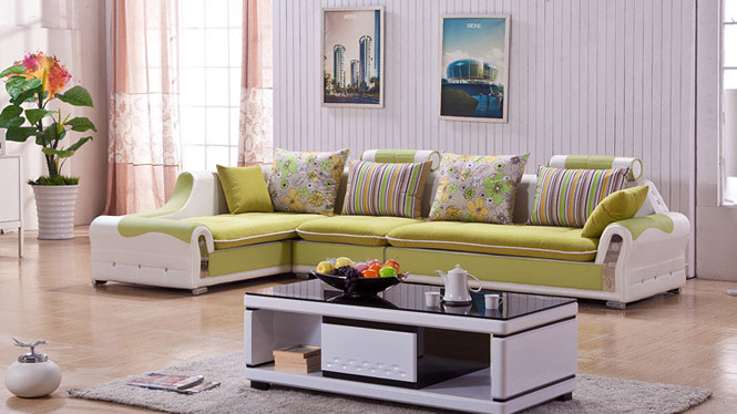 时尚客厅家具简约现代皮布艺沙发含转角组合沙发