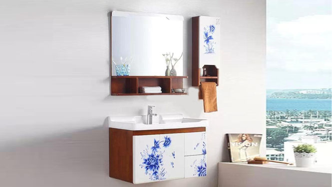 手彩绘浴室柜 钢琴烤漆艺术浴室柜 实木橡木浴室柜整套800mm