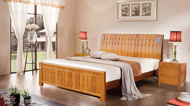 现代中式橡木床白色实木床1.8米双人床1.5米简约儿童床特价 6816