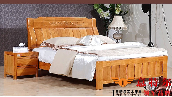 中式田园橡木宜家1.8米实木双人床5折特价高箱实木床 6850