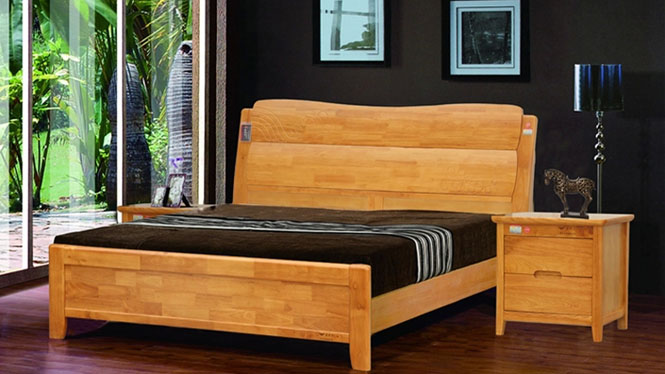 全实木橡木床简约现代大气雕花床头单双人床1.8米特价 6857