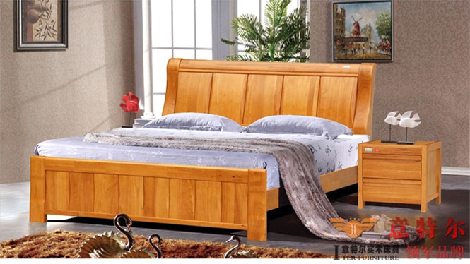 全实木橡木床宜家简易现代中式实木床成人双人床1.8米特价 6859