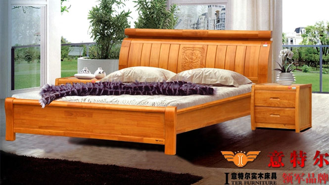 现代中式橡木床 全实木厚重双人床1.8米床头带雕花新品特价 6860