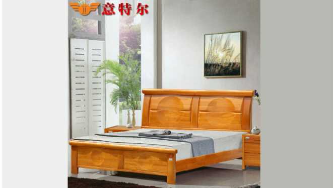 全实木橡木床宜家简易现代中式实木床成人双人床1.8米特价 6861