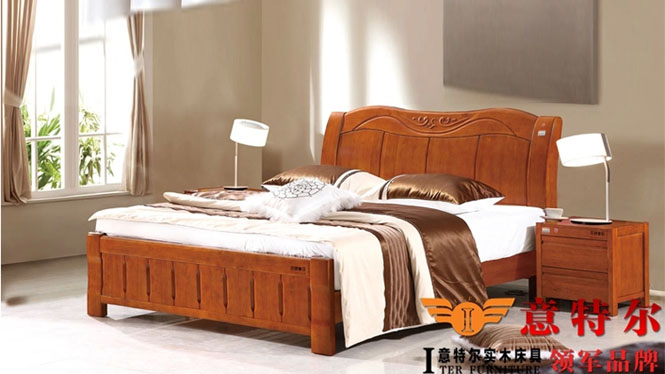 现代中式橡木床原木实木床1.8米双人床1.5米简约婚床特价 6863