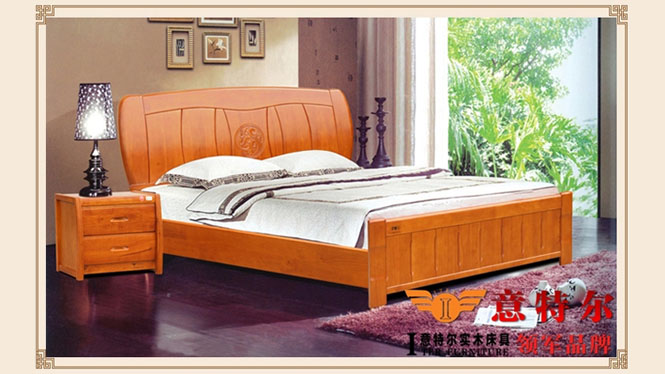 全实木橡木床宜家简易现代中式实木床成人双人床1.8米特价 6867