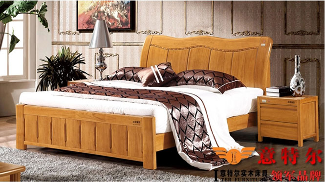 全实木卧室家具简约中式橡胶木实木床1.8米双人床特价 6869
