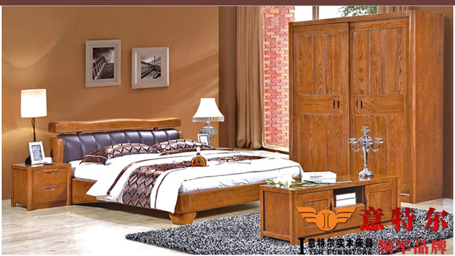 新品美国红橡木全实木带软靠真皮艺实木床1.8米双人床特价 9667
