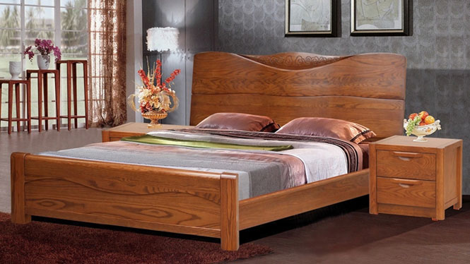 美国进口红橡木全实木床简约现代成人床双人床1.8米婚床 9670
