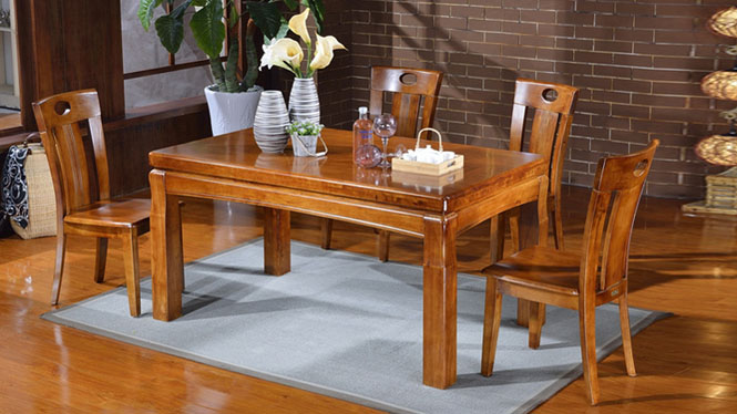 家用实木餐桌椅组合 桌子 餐厅桌椅实木家具可定制1518# 150*90*76