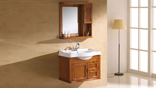 浴室柜组合橡木实木简约现代欧式吊柜卫浴柜洗脸陶瓷一体柜 770mm Y-00135