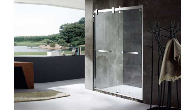 一字型 钢化玻璃 整体淋浴房 不锈钢道轨 K-1905