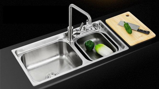 厨房洗菜盆 304不锈钢 水槽双槽洗碗池一体成型套餐8143L