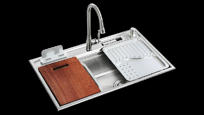 厨房水槽超大单槽SUS304#不锈钢洗菜盆 配置齐全 7848L