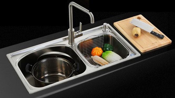 水槽双槽 厨房洗菜盆双槽 洗碗盆304不锈钢拉丝双槽8245L