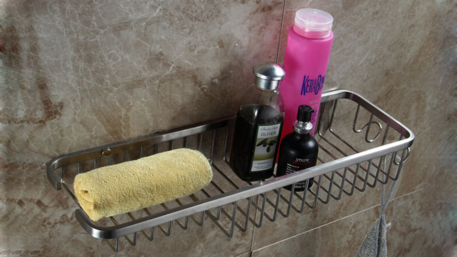 304不锈钢单层网篮浴室架卫生间置物架壁挂方形角架LJ51033
