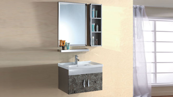 不锈钢浴室柜组合 洗手盆柜组合 卫生间洗脸盆柜挂墙式700mm 15526