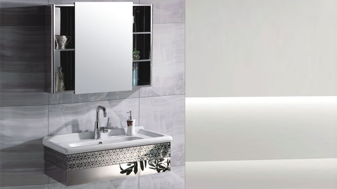不锈钢浴室柜组合卫浴柜洗脸盆柜洗手盆柜组合挂墙式800mm 15519