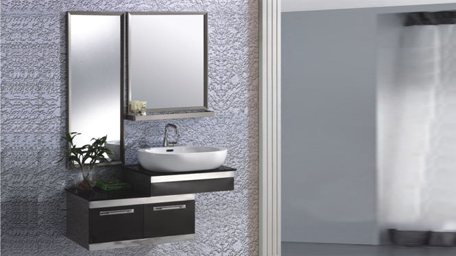 不锈钢浴室柜组合 卫浴柜洗脸盆柜组合 洗手盆洗漱台挂墙式1000mm 15507
