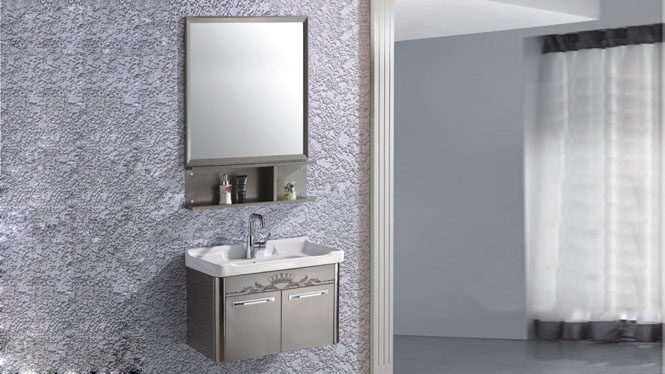 不锈钢浴室柜组合洗手盆柜组合洗脸盆柜组合挂墙式700mm 15502