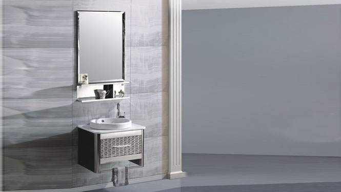 不锈钢浴室柜组合洗脸洗手洗漱台盆池卫生间卫浴吊柜600mm 15500