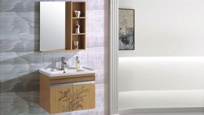 太空铝浴室柜组合现代简约台上盆陶瓷整体挂墙式吊柜700mm 15015
