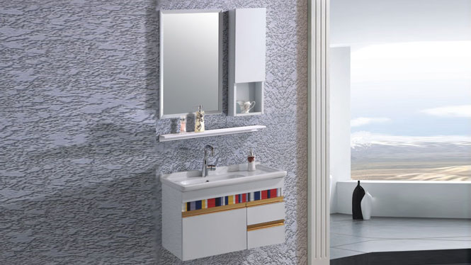 太空铝浴室柜组合 挂墙式 洗手盆洗脸台盆柜800mm 15505