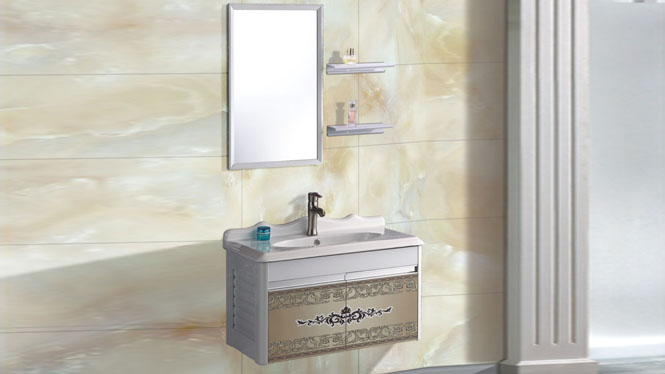 太空铝合金浴室柜 挂墙式陶瓷洗脸盆柜 洗面盆柜800mm 15001