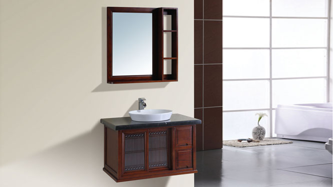 日式实木浴室柜组合 挂墙式台上盆洗脸台卫浴吊柜800mm BN-2014002B