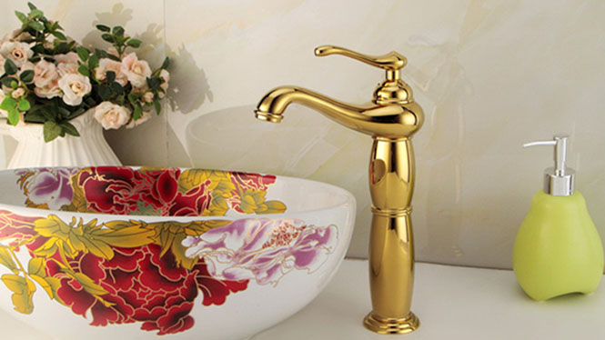 全铜欧式加高 新款钛金水龙头 浴室洗脸池面盆冷热水龙头SQ-21536T