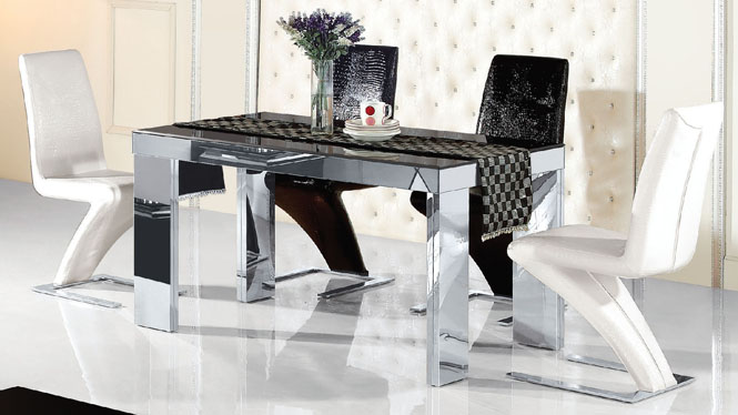 小户型不锈钢大理石餐桌椅组合简约现代方形餐台饭桌967