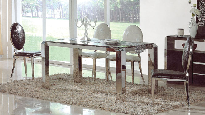 简约现代长方形烤漆餐桌不锈钢餐厅时尚饭桌餐椅组合856