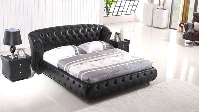 真皮床 软床1.5 1.8米双人床 简约欧式床气动高箱储物皮艺床R82