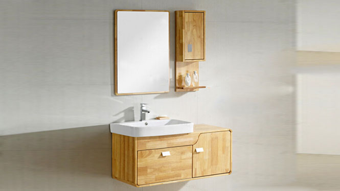 简约现代浴室柜组合 橡木实木挂墙式台上盆浴室柜 洗脸台卫浴吊柜1000mm900mm800mm KD-040W
