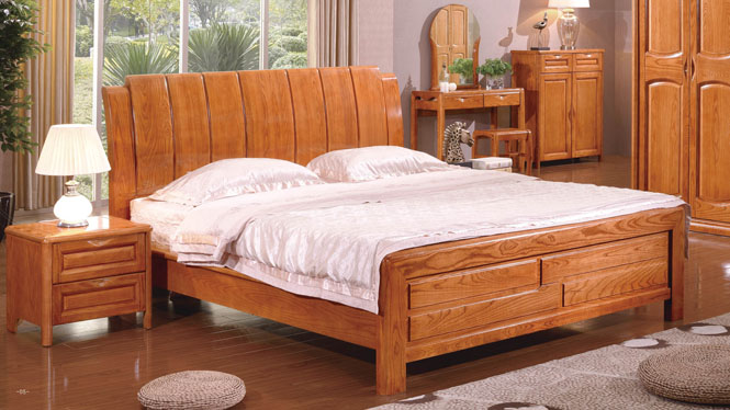 白腊木家具 实木床双人床简约中式床 主卧婚床 柚木色床 特价床BL121