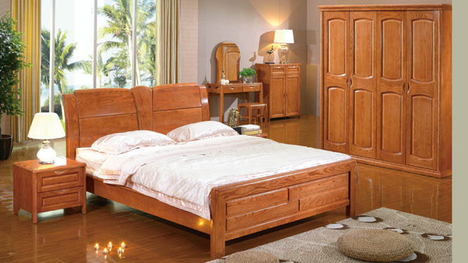 实木家具卧室双人床1.8米进口白腊木水曲柳实木创意婚床BL106