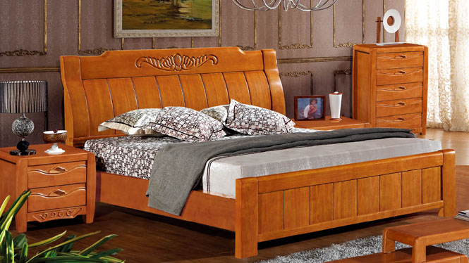 实木床白橡木床1.8米 双人床现代简约卧室家具原木大床 婚床8329#