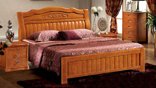 中式实木床家具1.8米橡木床 全实木双人床 储物高箱床类8321#
