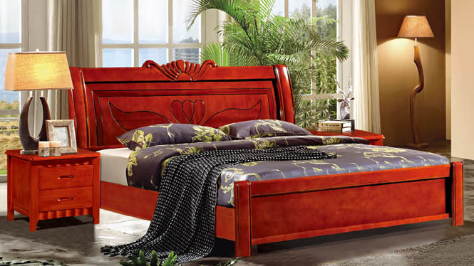 实木床橡木床板式床 简约现代1.51.8米双人床储物床特价658#