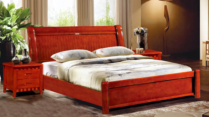 实木床 1.5米1.8米双人床 现代中式 橡木床 个性实木卧室家具652#