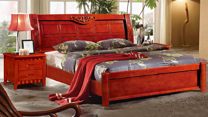 现代简约橡木高箱床实木床1.5 1.8米双人床卧室家具622#